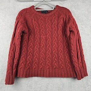 Peregrine Fisherman Crop Sweater Womens Small‎ Red Heavy Cable Knit Wool England